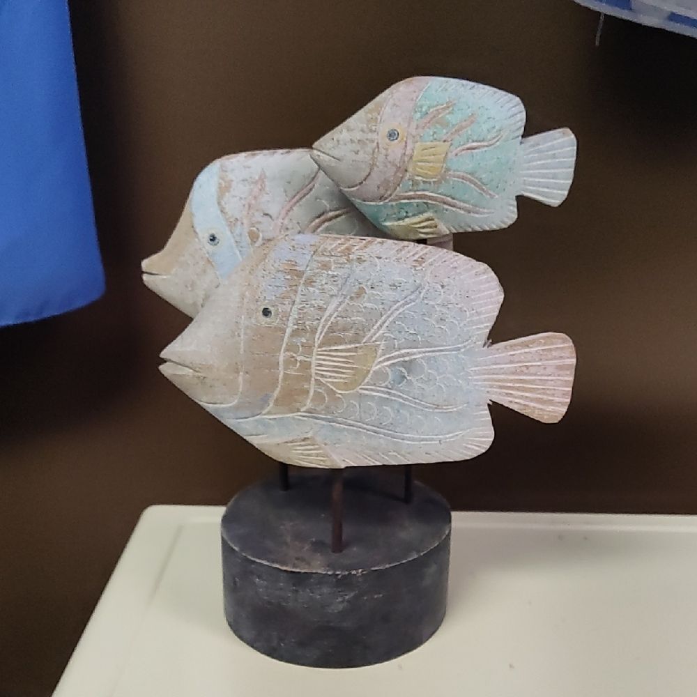 Artistic Fish Sculpture in Blue and Cream